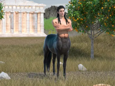  Creature Long Hair Centaur Rigged for Cinema 4D 