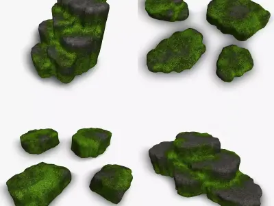 Cave Platform 1 - 4 Combo - Moss 2 Low-poly 3D model