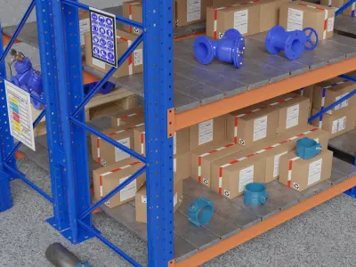 Realistic 3D model of Warehouse Shelf with Pallets Boxes 3D model