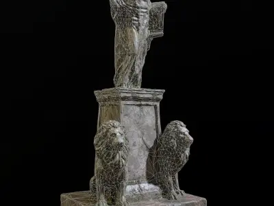 Old Sage statue with two lions Low-poly 3D model
