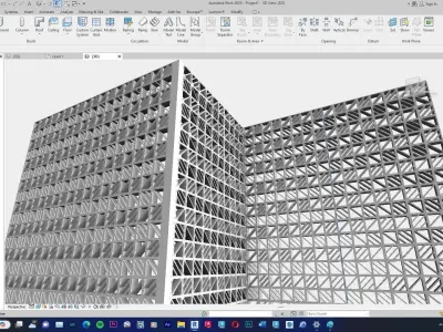 Roster wall design curtain wall facade revit family type R-01 3D model