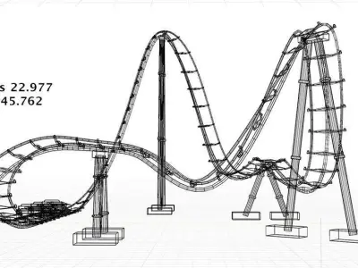 Abandoned Amusement Park - old destroyed Roller coaster Low-poly 3D model