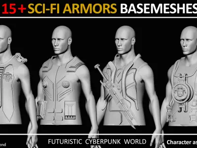 15 SCI FI ARMORS BASEMESHES Low-poly 3D model