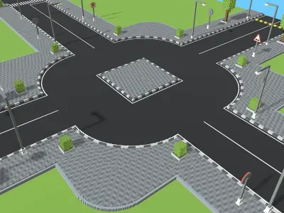 Voxel Road Sections And Signs Pack Low-poly 3D model