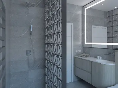 Beautiful shower room with a glass wall 3D model