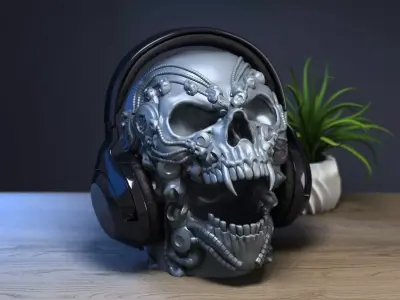 Robot Skull Headphone Stand 3D print model purchase