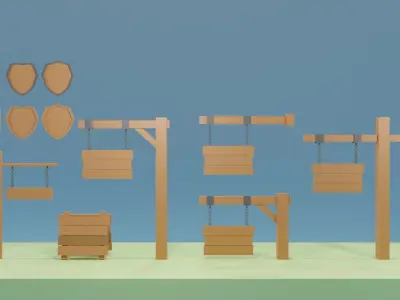 3D Low Poly Medieval Sign Pack Low-poly 3D model