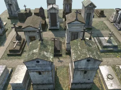 Cemetery with tombs and gravestones 3D model