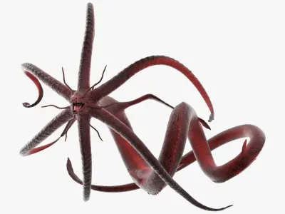  Alien Aquatic Predator with Elongated Limbs Red Rigged for Cinema 4D 