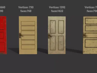 door pack 4 door low poly Low-poly 3D model