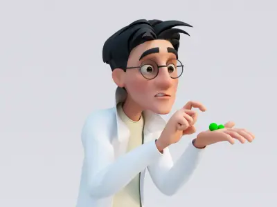 Scientist Cartoon Man Character Rigged 3D model