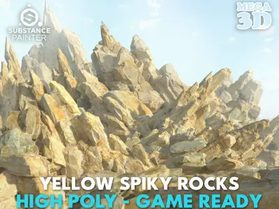 High poly Yellow Spiky Modular Rock 230715 3D model