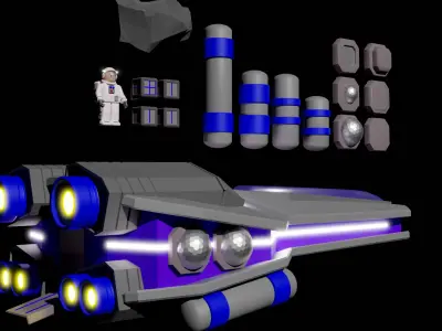 Sci-fi Spaceship and Character Low-poly 3D model