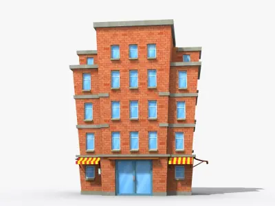 Cartoon Building x15 Low-poly 3D model