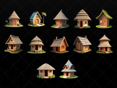 100 Stylized Fantasy Village Hut PNG and Vector EPS Texture