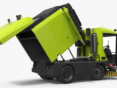  Compact Street Sweeper Vehicle Green Rigged 