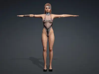 Android Cyberpunk woman - Fashion Beauty rigged Low-poly 3D model