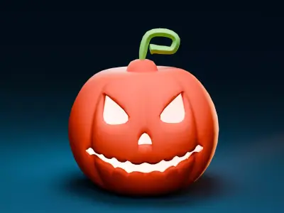 orange halloween pumpkin on blue gradient background Low-poly 3D model