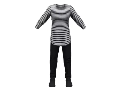 Men Hip Hop Style Striped Tshirt Pants Casual Sports Shoes Low-poly 3D model