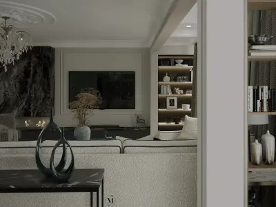 Elegant Modern Classic Open Plan Living  Dining Scene 3D model