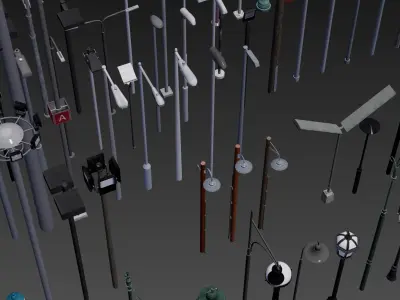 street lamps set - 90 items Free low-poly 3D model