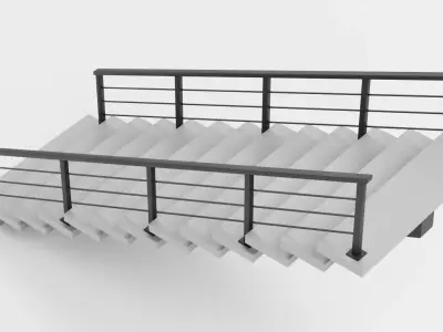 Straight Staircase V2 - Modern Interior Stairs Low-poly 3D model