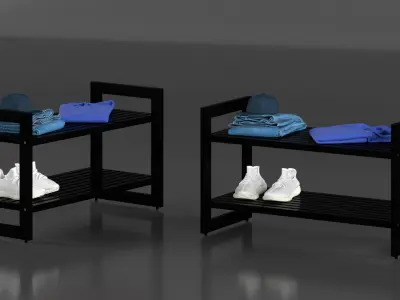  Wooden Rack with Clothes and Sneakers 