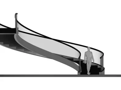 Spiral Stairs with Stringer Treads Railing and Handrail 3D model