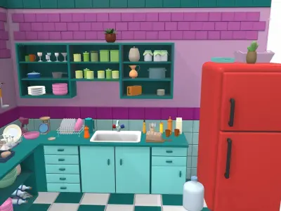 Isometric cartoon kitchen room 09 3D model
