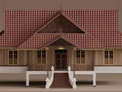 Traditional Houses - Rumah Belah Bubung Low-poly 3D model
