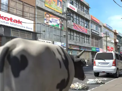 Indian Old Delhi Street Low-poly 3D model