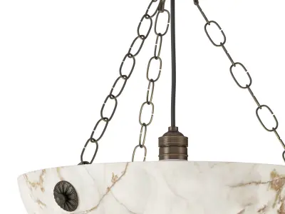 Early 20th Century Veins Alabaster Pendant Light Fixture 3D model
