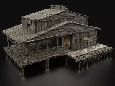 AAA SWAMP WETLAND FANTASY MEDIEVAL WOODEN HOUSE HUT TAVERN Low-poly 3D model