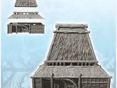 Medieval building with very high roof and entrance canopy 7 - Me 3D print model