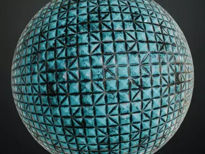 Modern Weathered Teal Geometric Pyramid Tiles PBR Seamless Texture