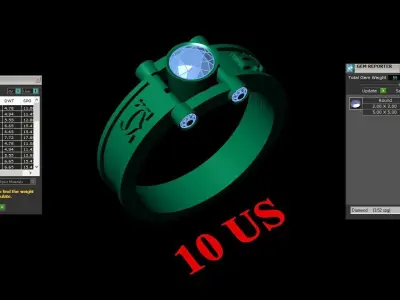 Light Gold Diamond Men Ring 2MR010 3D model