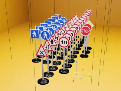 French Traffic Sign 3D Model Pack - 43 Different Signs Low-poly 3D model