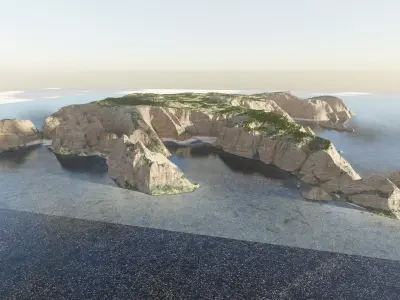 Beach and Cliff Terrain 2x2km 3D model