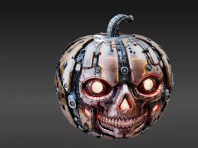 Cyber Jack Pumpkin Futuristic Halloween Sci-Fi Jack-O-Lantern 3D print model