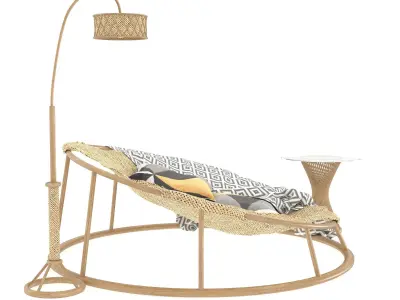 Round rattan chair table floor lamp 3D model