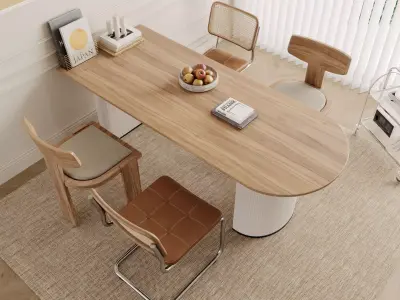 Japandi Dining Area with Minimal Wooden Table 3D model