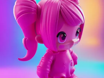 Charming Cartoon Girl Adorable 3D Character Playful Outfit Low-poly 3D model purchase