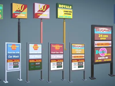 Signages Props Low-poly 3D model