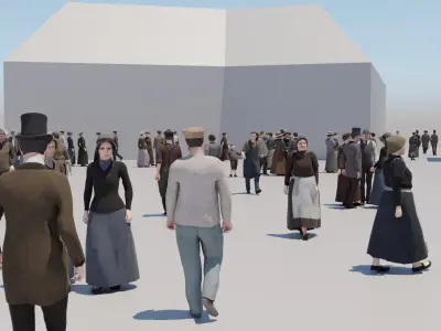  19th century low poly crowd with Anima file 