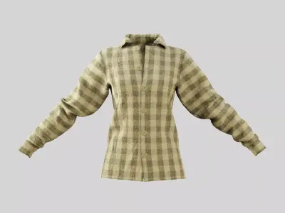 Female Shirt 01 Light Yellow Fannel Checkered Low-poly 3D model