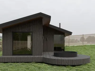 Sauna with a Terrace and Hot Tub 3D model