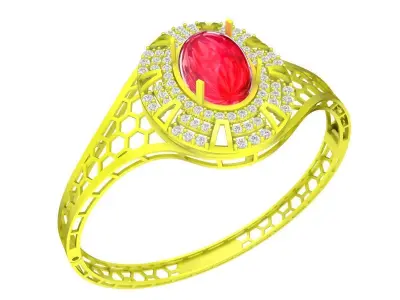 Elegant Oval Gemstone Halo Ring 3D Jewelry Model 6398 3D print model