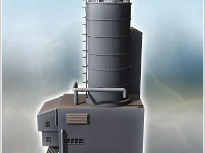Modern building with a large silo pipes and overhanging annexes  3D print model