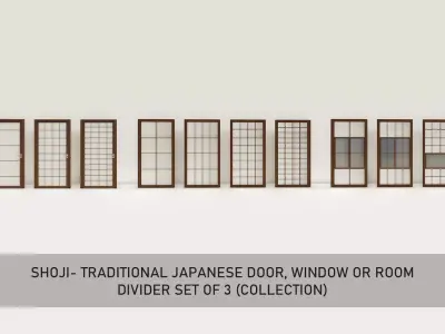 Shoji- Traditional Japanese door window or room divider set  3D Model Pack