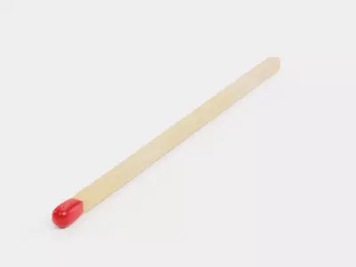 Safety Match V2 - Unburned Long Matchstick with Red Head 3D model